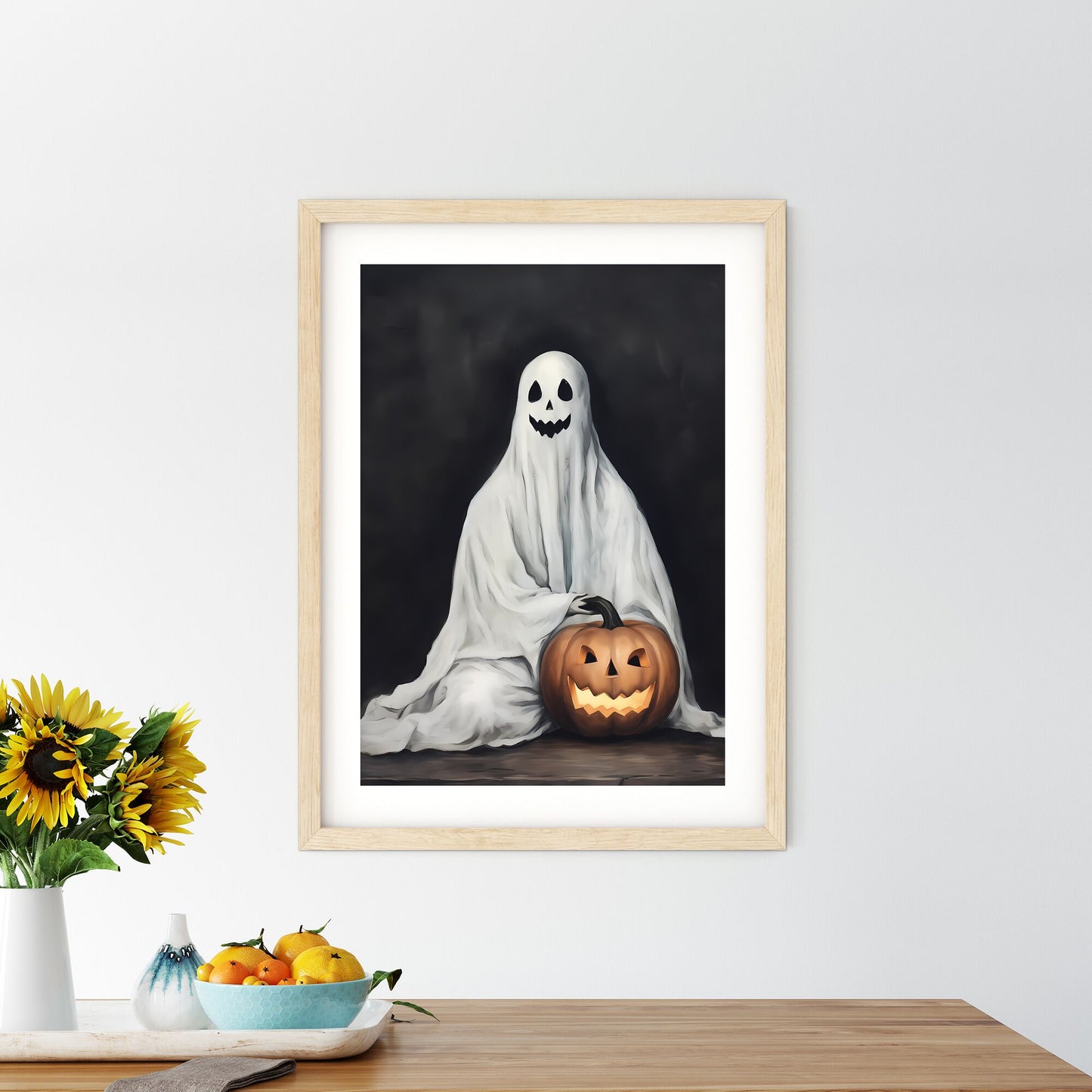 Person In A White Sheet With A Face And A Jack-O-Lantern Art Print Default Title