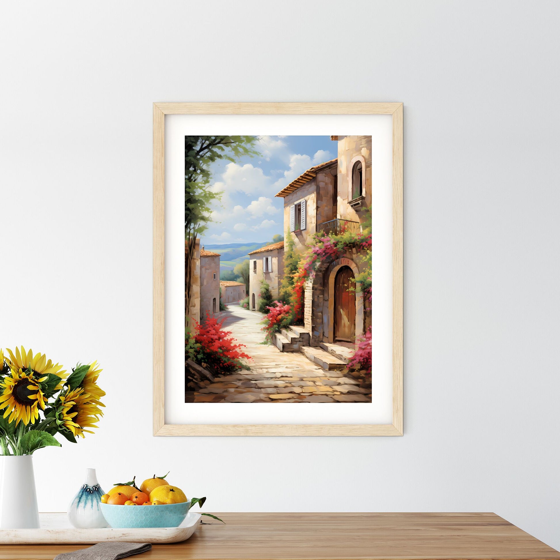 Painting Of A Stone Building With Flowers On The Side Art Print Default Title