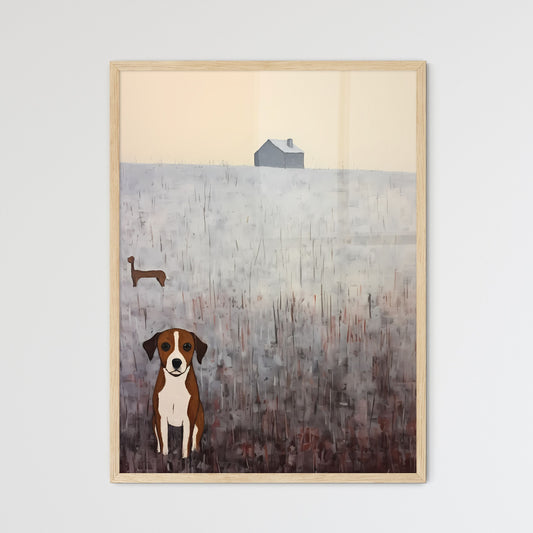 Painting Of A Dog In A Field With A House In The Background Art Print Default Title