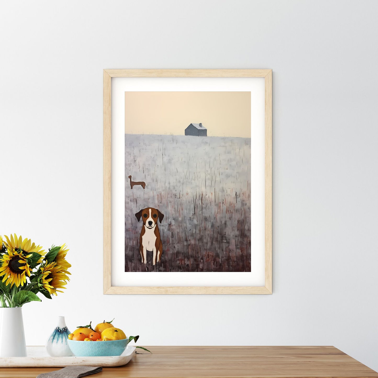Painting Of A Dog In A Field With A House In The Background Art Print Default Title