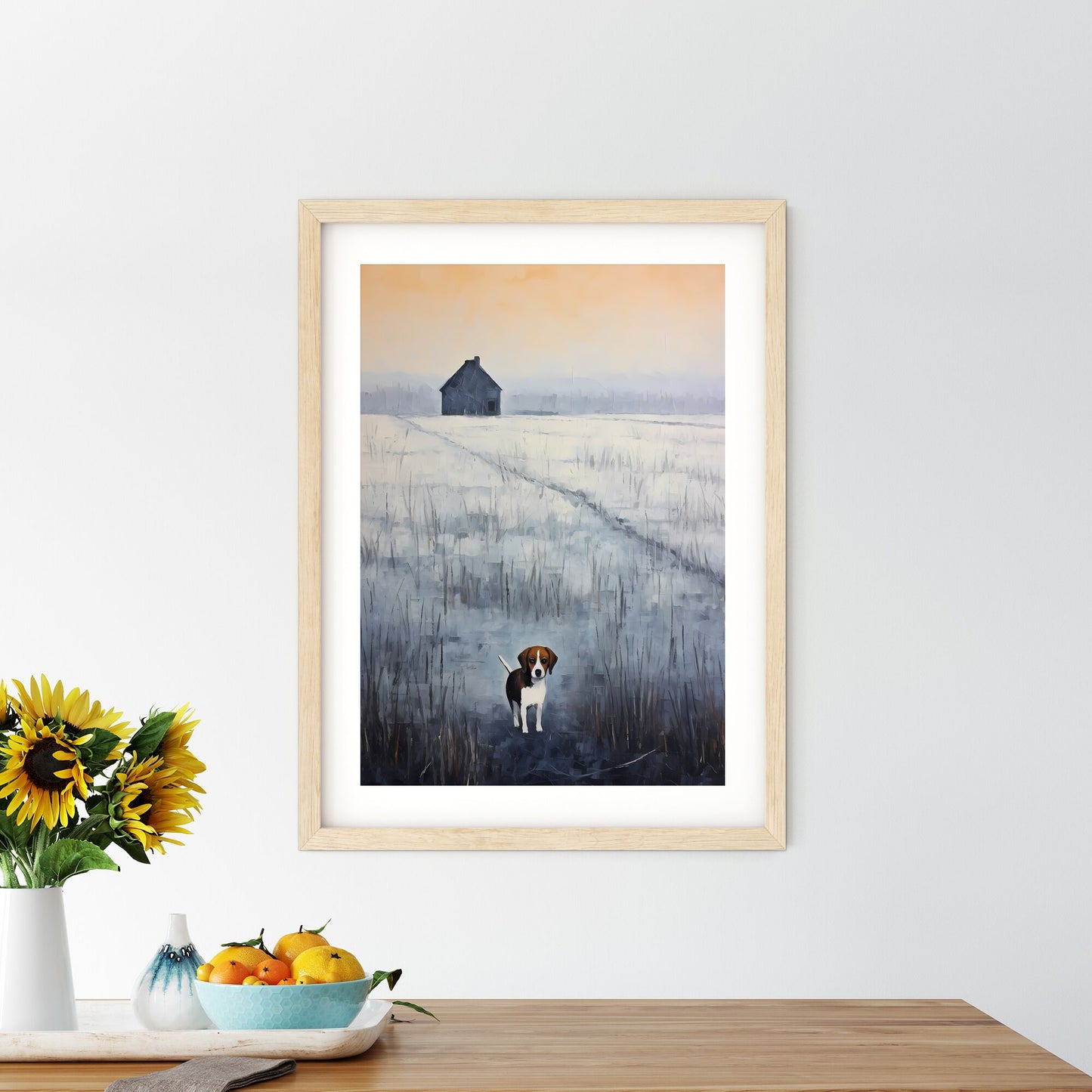 Dog Standing In A Field With A House In The Background Art Print Default Title
