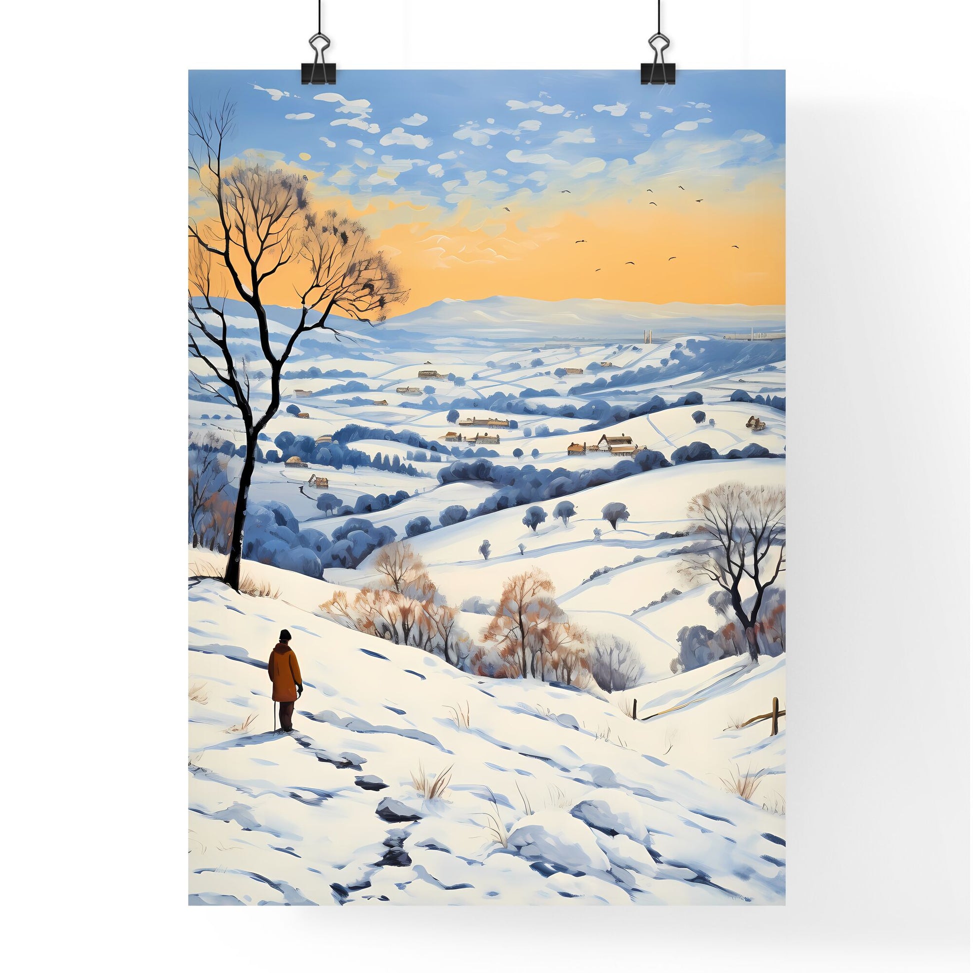 Person Standing On A Snowy Hill Art Print Default Title