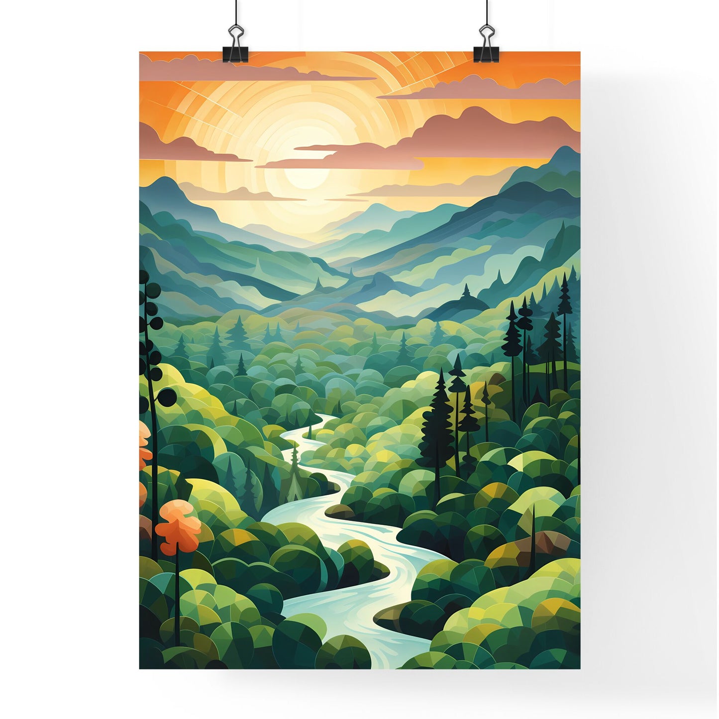 River Running Through A Forest Art Print Default Title