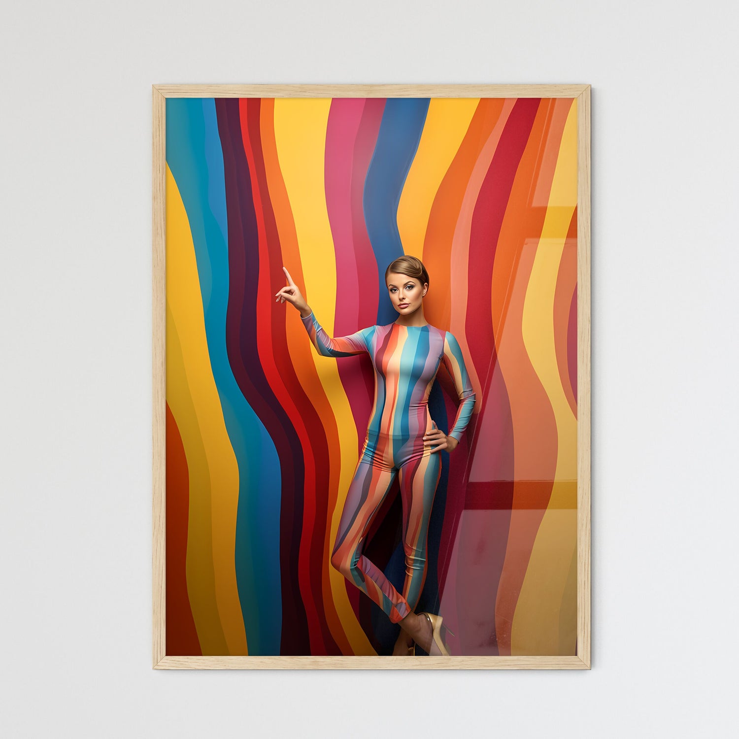 Woman In A Bodysuit Pointing Up Art Print Default Title