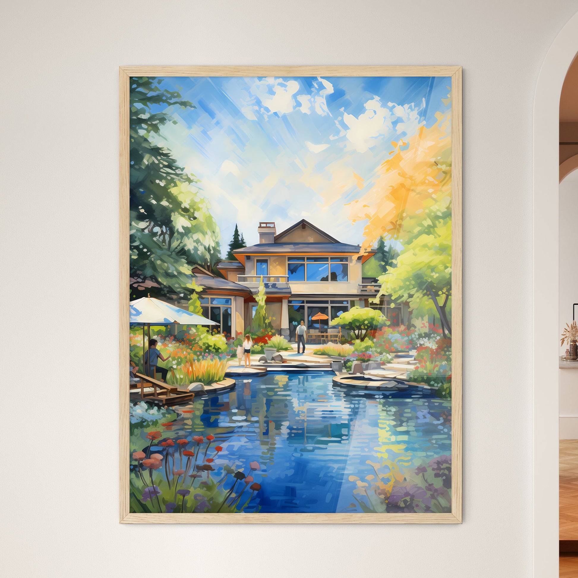Painting Of A House With A Pond And Trees Art Print Default Title