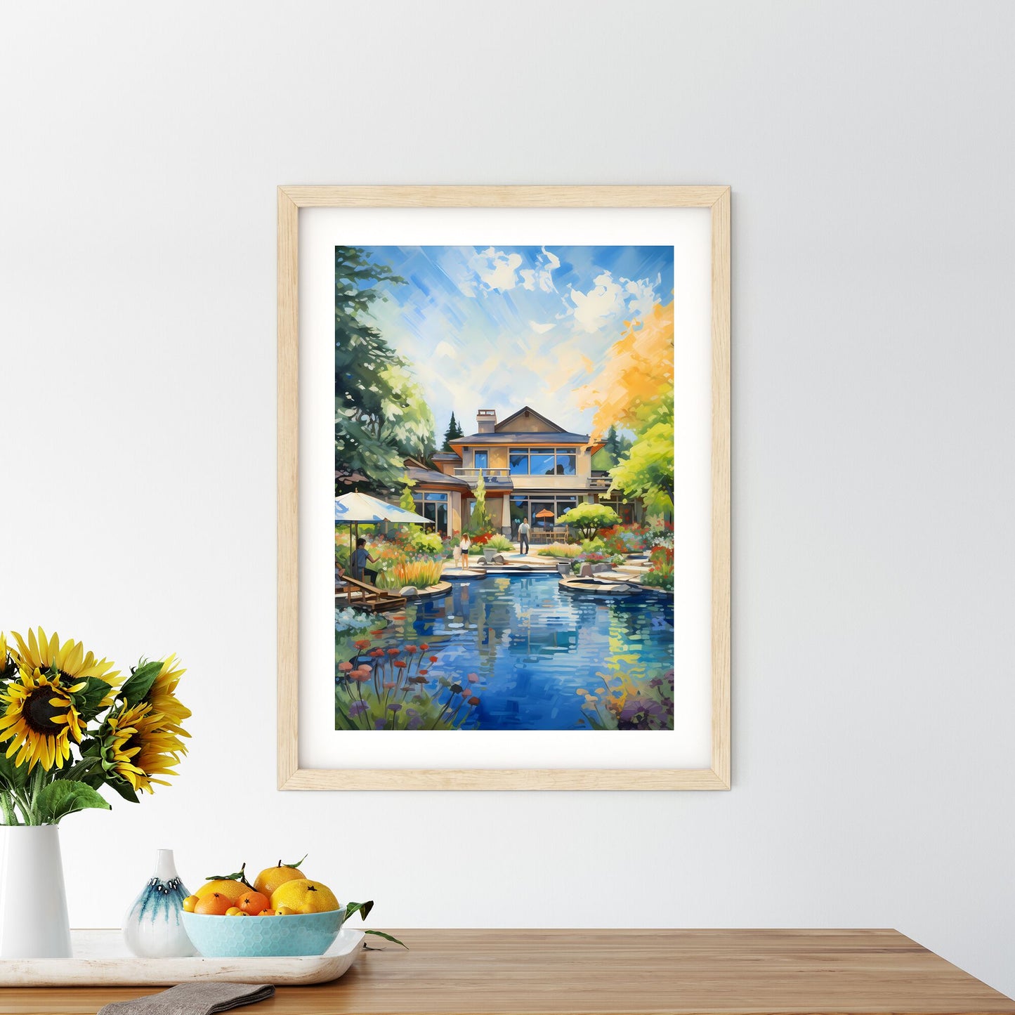 Painting Of A House With A Pond And Trees Art Print Default Title