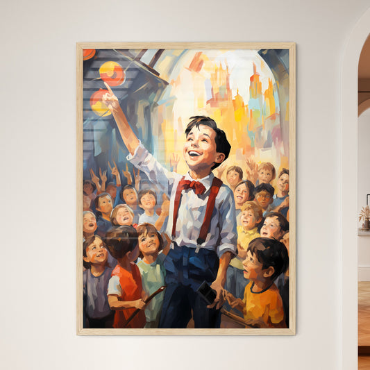 Boy In A Bow Tie And Suspenders Standing In Front Of A Crowd Of Children Art Print Default Title
