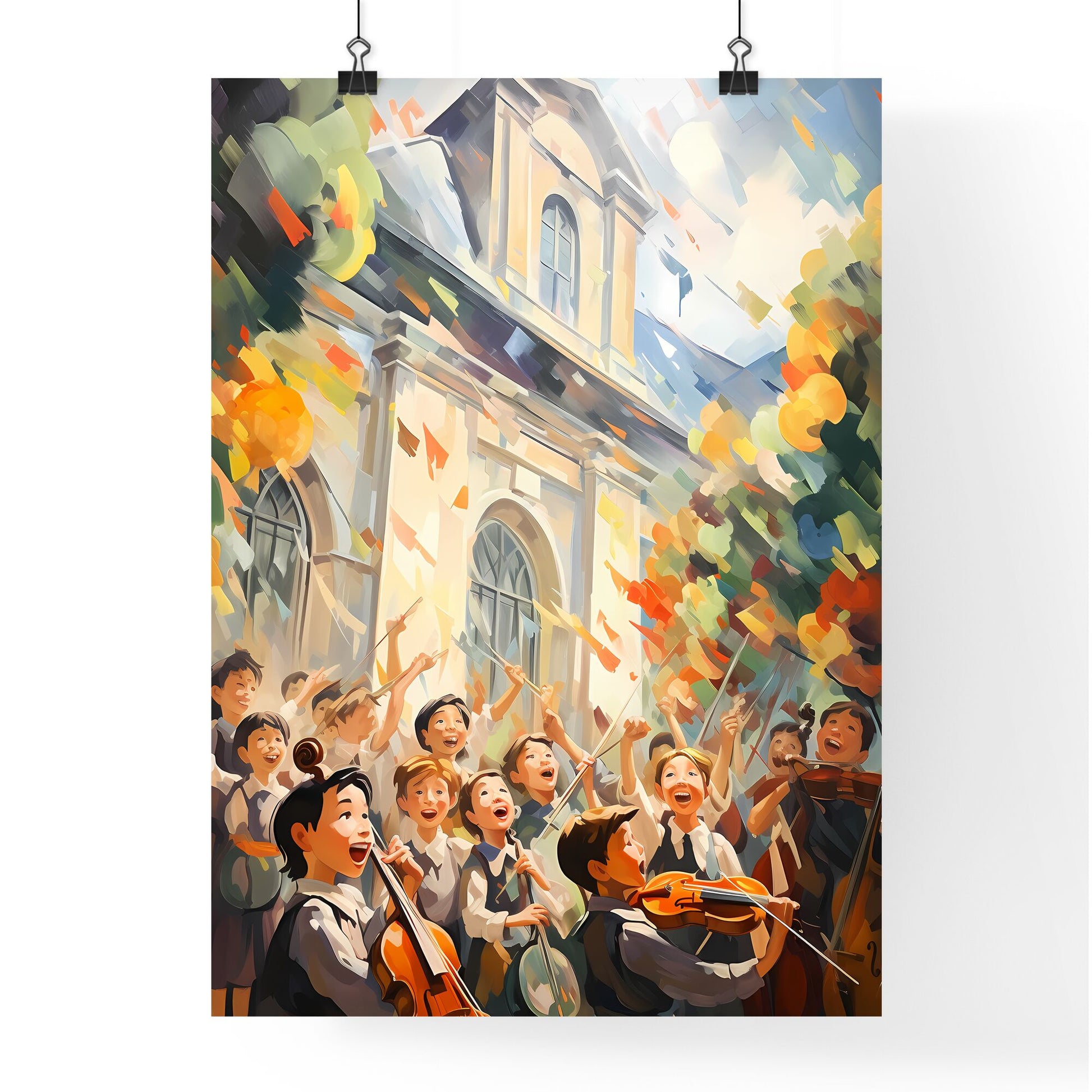 Group Of Children Playing Instruments Outside A Church Art Print Default Title