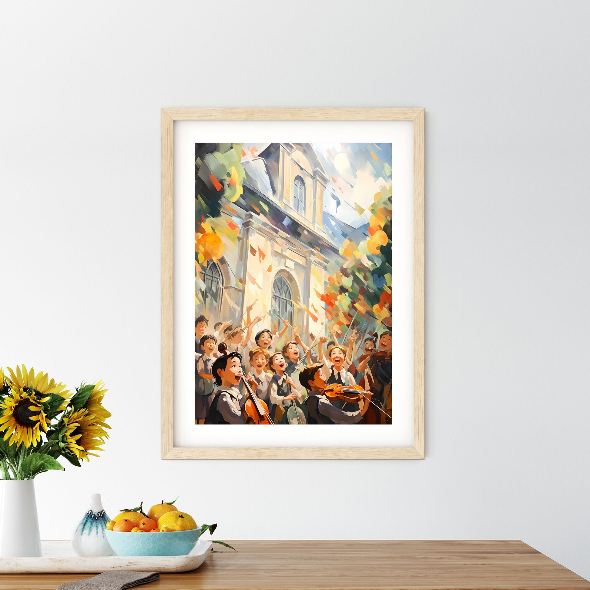 Group Of Children Playing Instruments Outside A Church Art Print Default Title