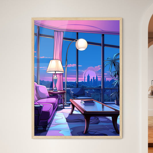 Living Room With A Window View Of A City Art Print Default Title