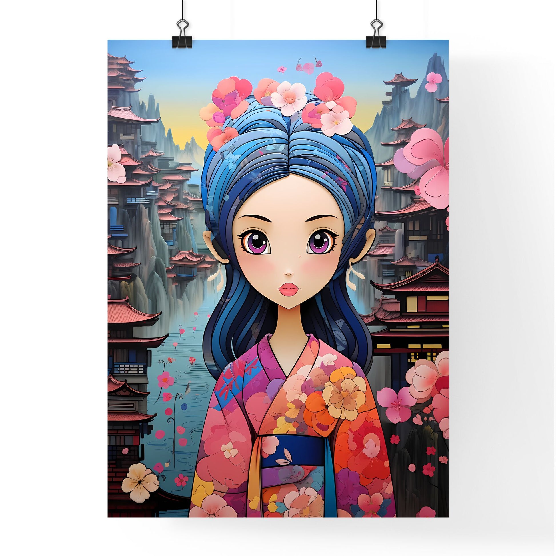 Cartoon Of A Woman With Flowers In Her Hair Art Print Default Title