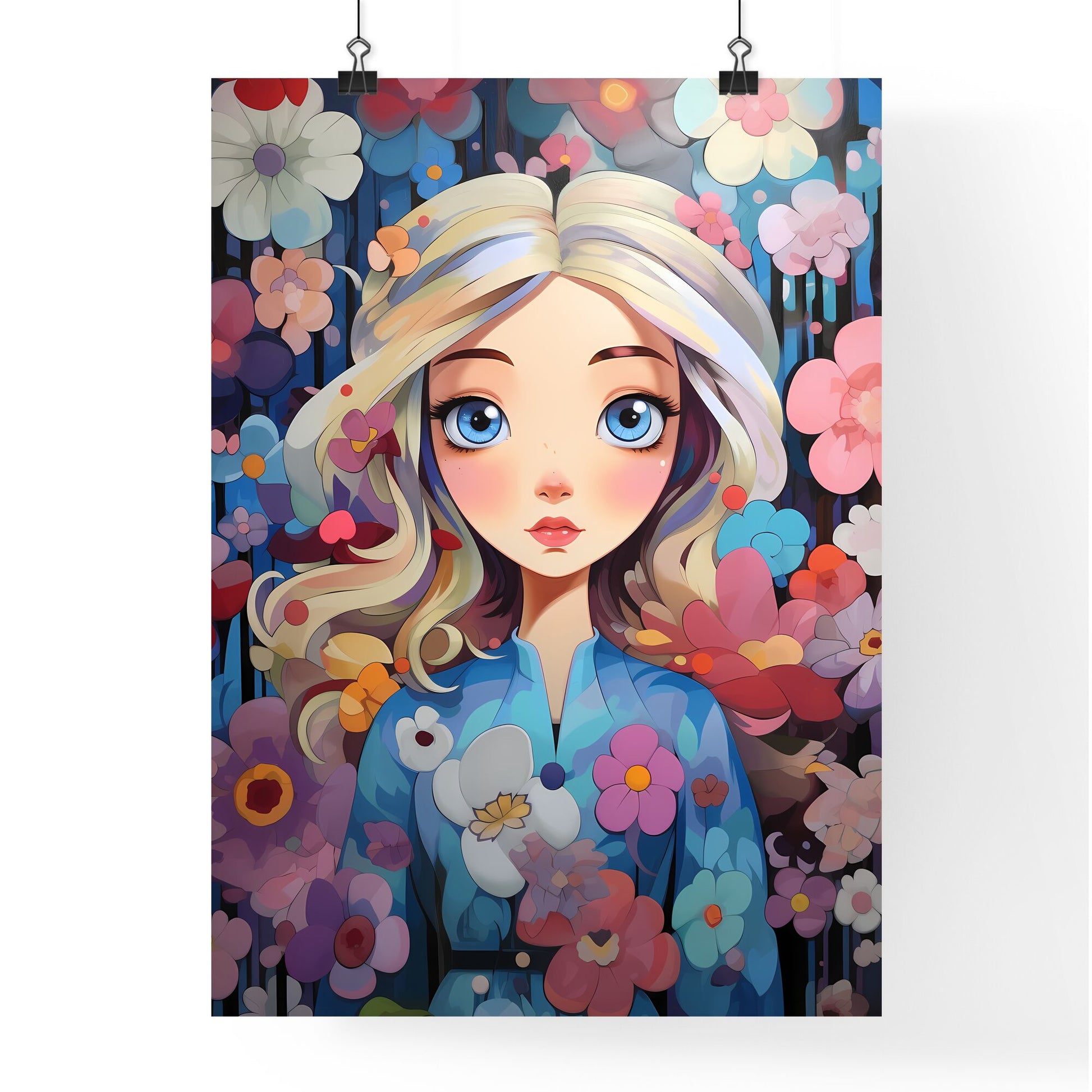 Cartoon Girl With Flowers Art Print Default Title