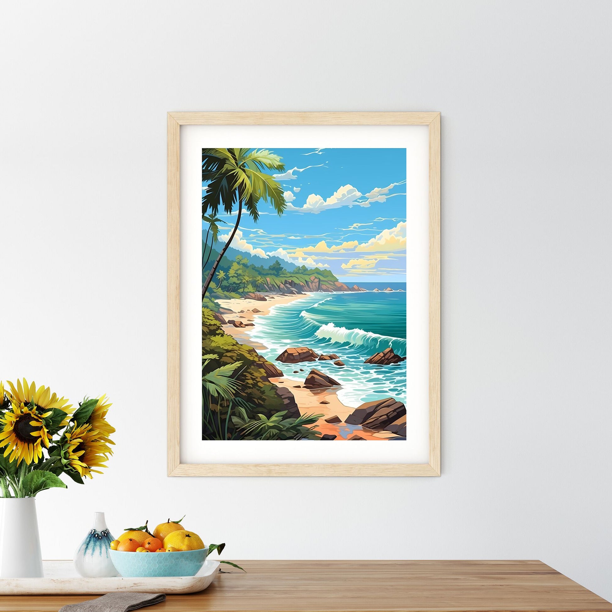 Beach With Palm Trees And Waves Art Print Default Title
