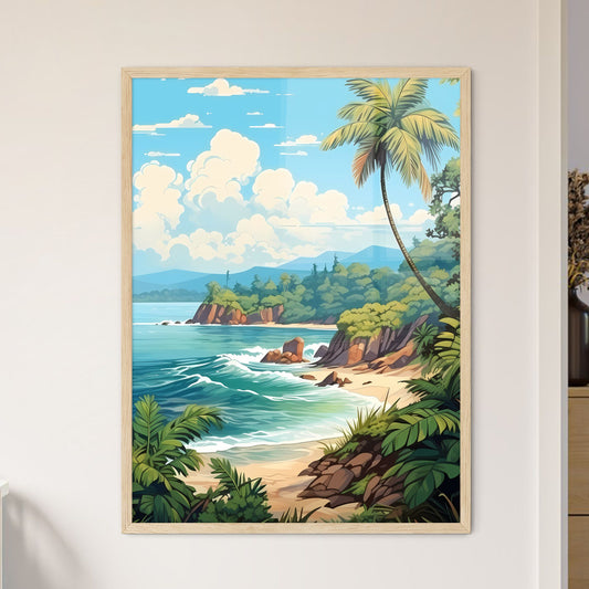 Beach With Palm Trees And Rocks Art Print Default Title