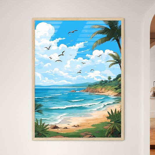 Beach With Palm Trees And A Blue Sky Art Print Default Title