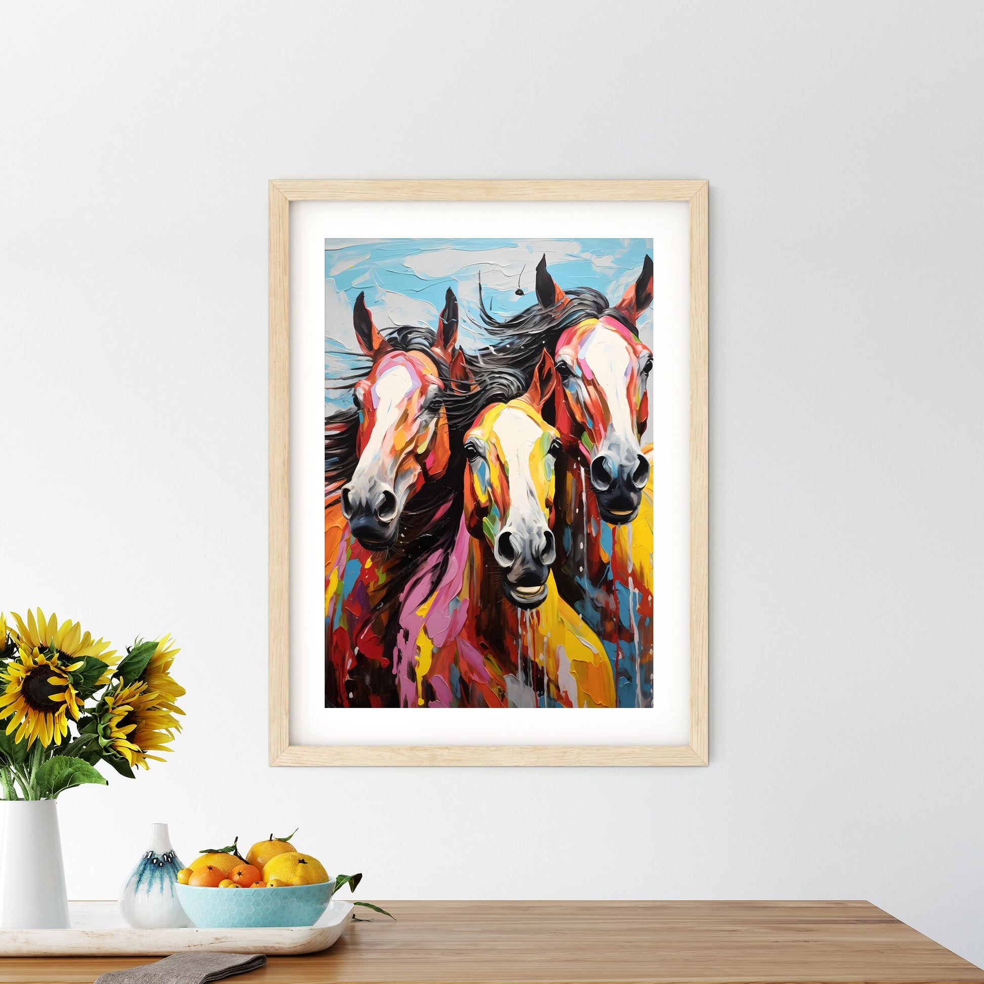 Painting Of Horses With Colorful Paint Splashes Art Print Default Title