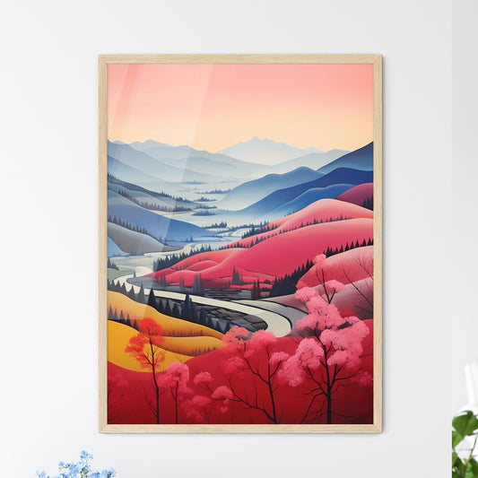 Landscape Of Mountains With Trees And A Road Art Print Default Title