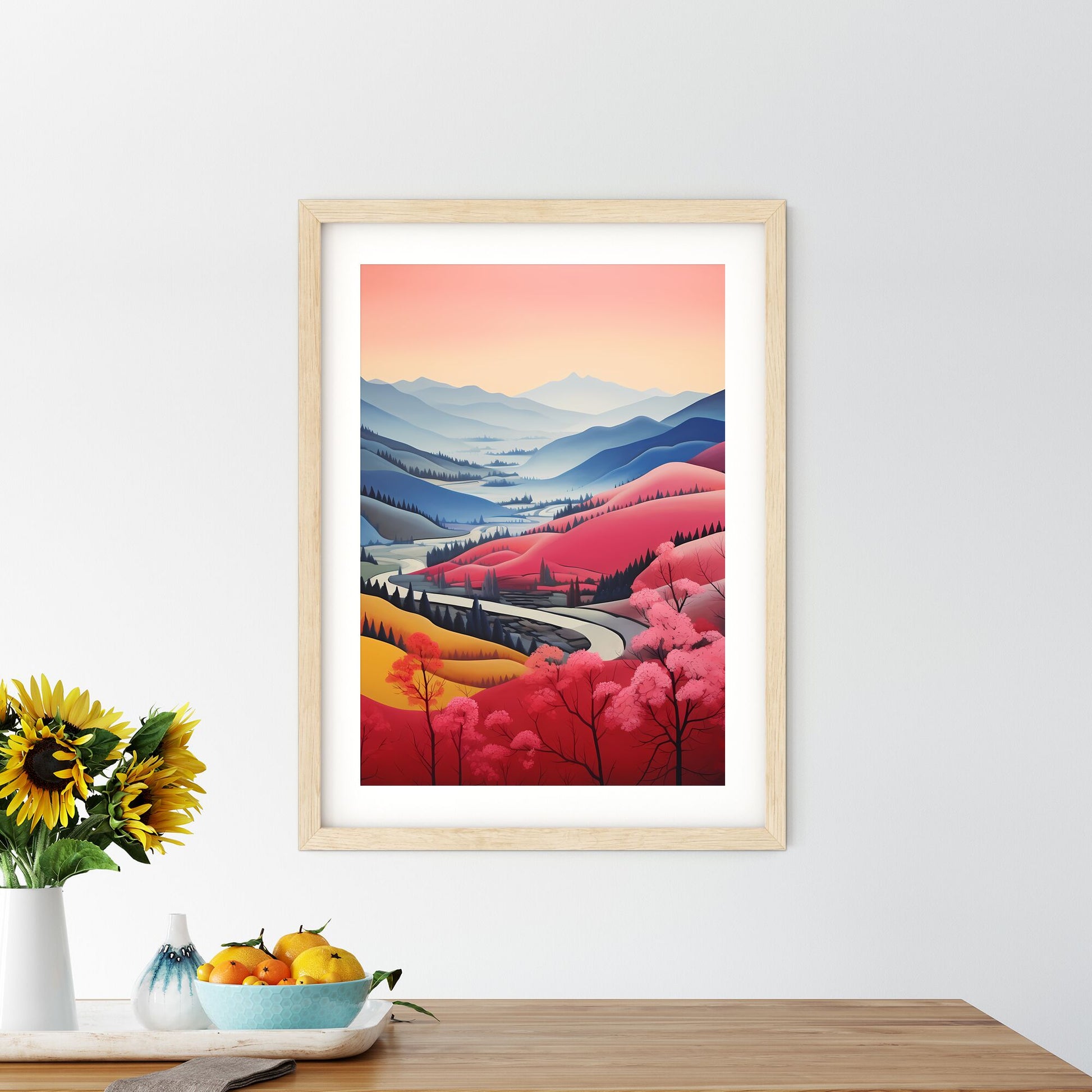 Landscape Of Mountains With Trees And A Road Art Print Default Title