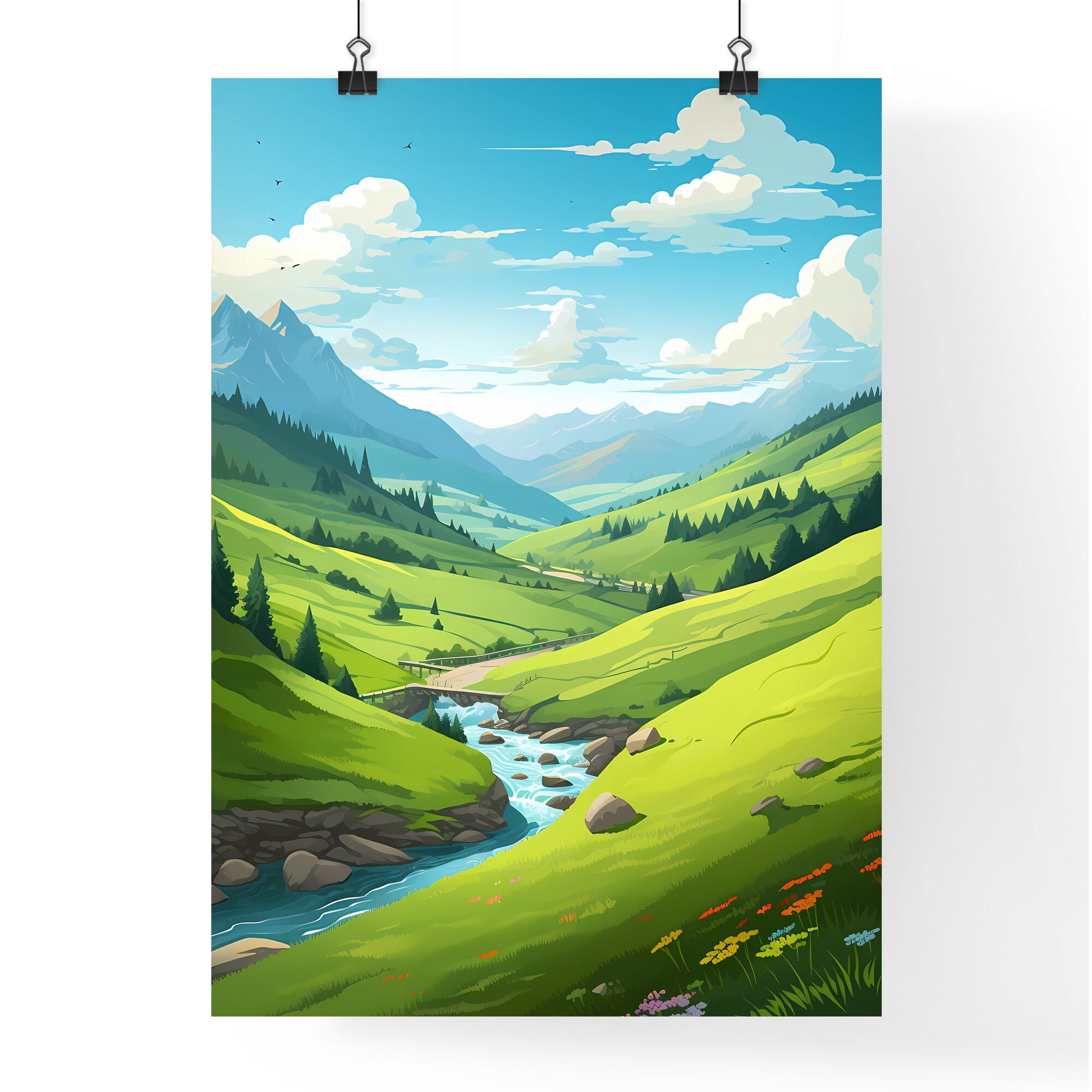 River Running Through A Valley Art Print Default Title