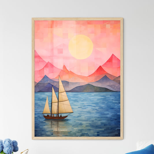 Painting Of A Sailboat In The Water With Mountains In The Background Art Print Default Title