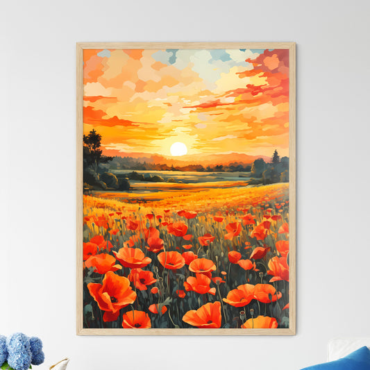 Field Of Flowers With A Sunset In The Background Art Print Default Title