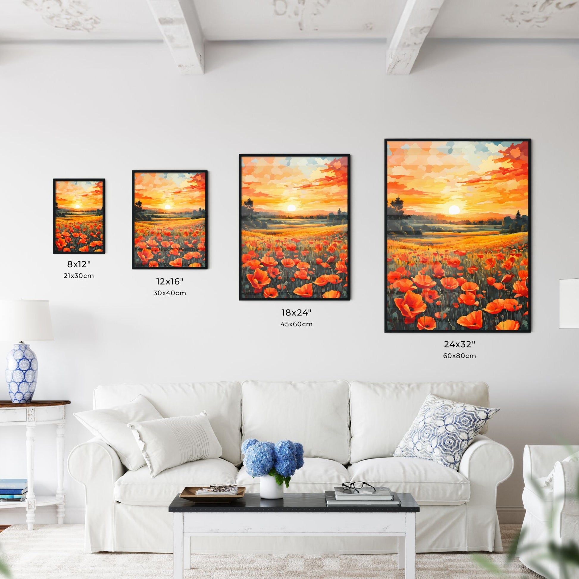 Field Of Flowers With A Sunset In The Background Art Print Default Title