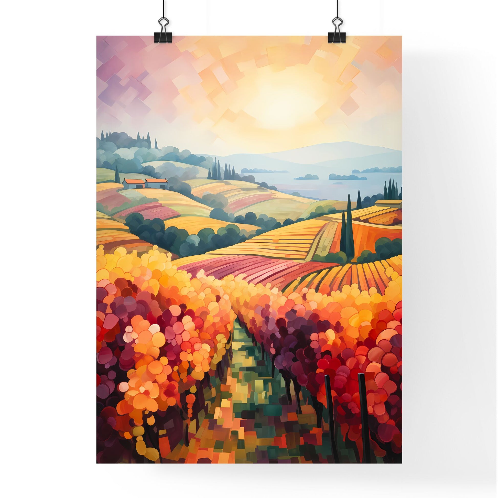 Painting Of A Landscape With Trees And Hills Art Print Default Title