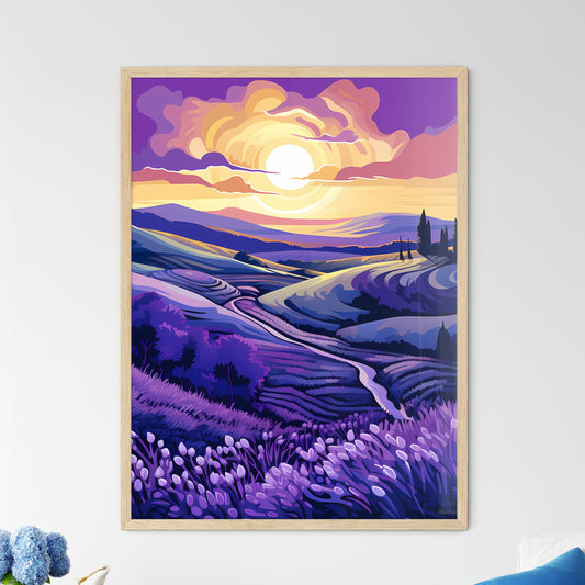 A Painting Of A Landscape With A Road And Lavender Fields Art Print Default Title