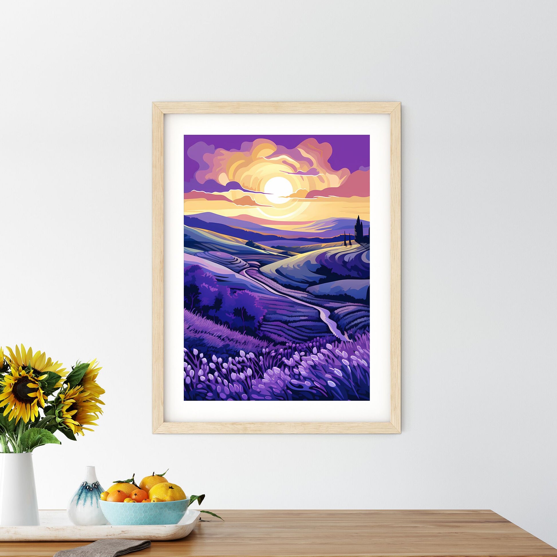 A Painting Of A Landscape With A Road And Lavender Fields Art Print Default Title