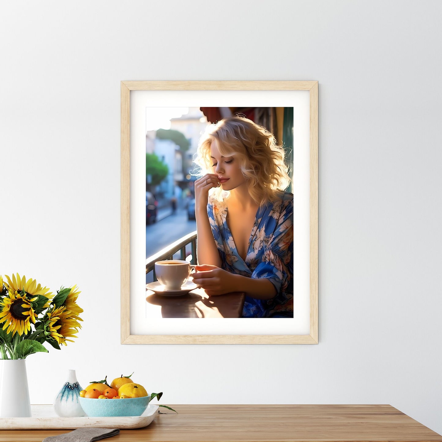 A Woman Sitting At A Table With A Cup Of Coffee Art Print Default Title