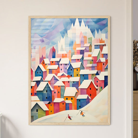 A Painting Of A Group Of Colorful Houses With Snow Art Print Default Title