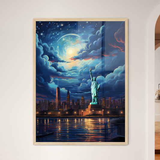A Statue Of Liberty In Front Of A City Art Print Default Title