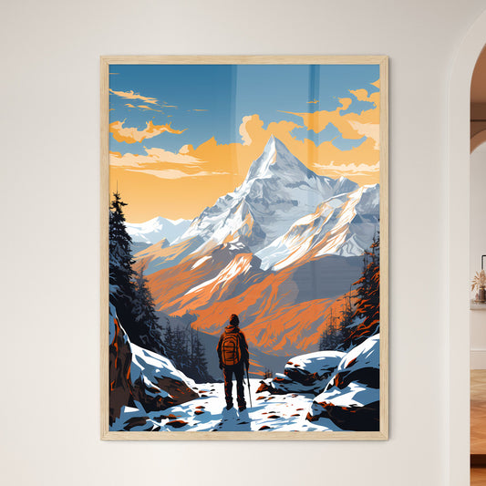 A Person Standing In The Snow Looking At A Mountain Art Print Default Title