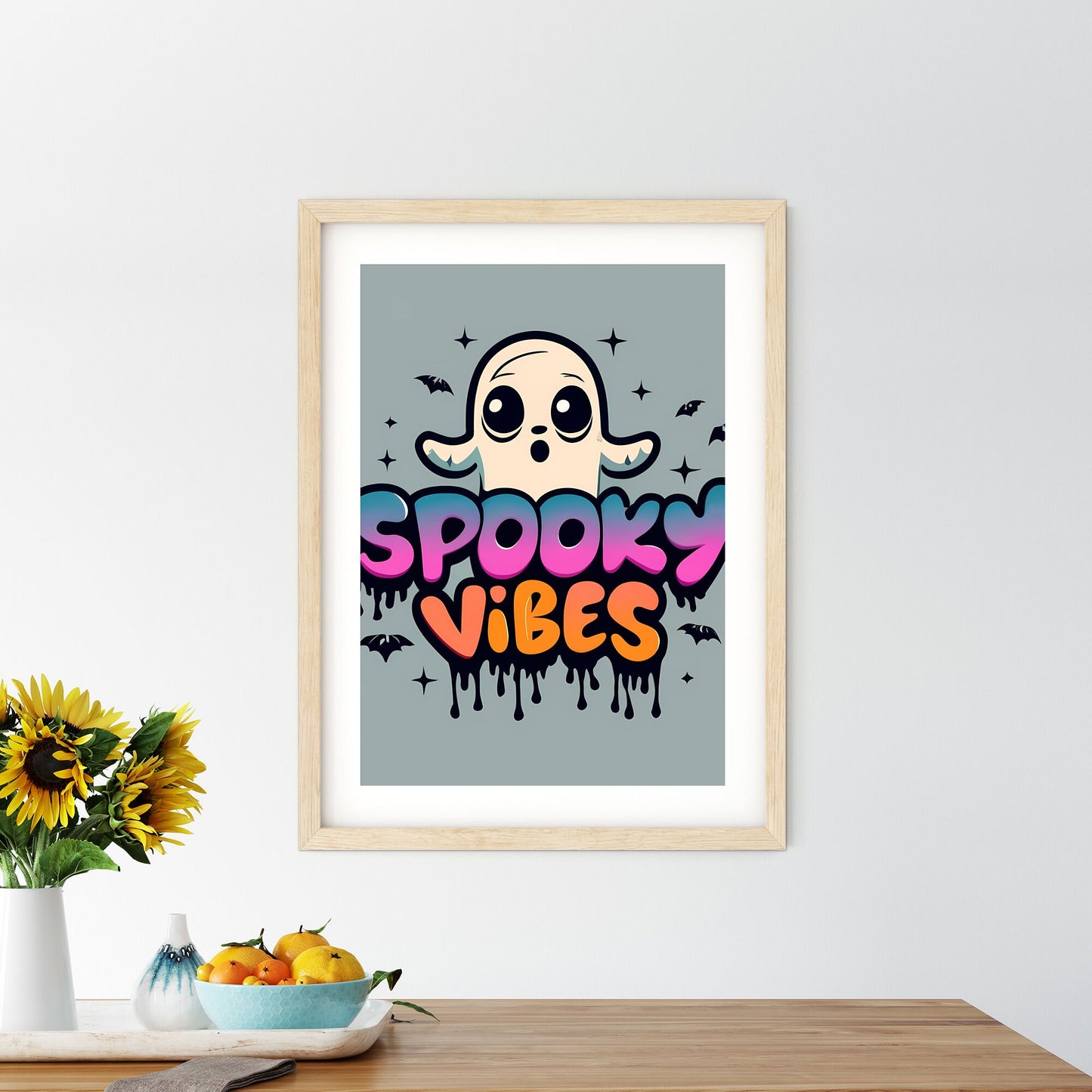 Spooky Vibes - A Cartoon Ghost With Text Art Print Default Title