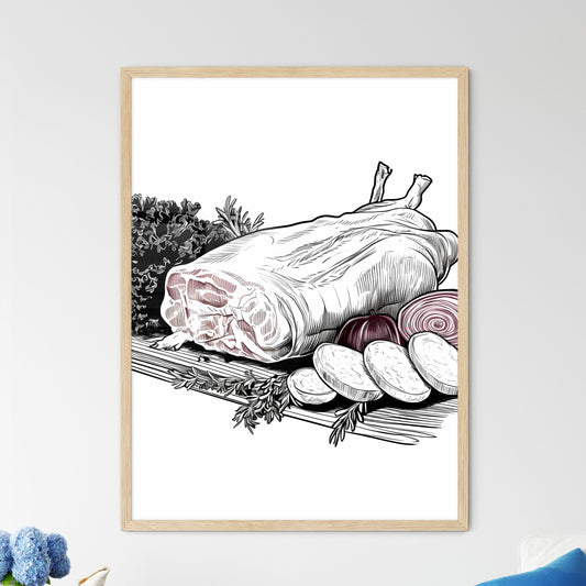 Piece Of Meat With Vegetables On A Cutting Board Art Print Default Title