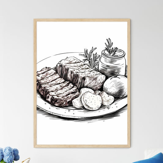 Plate Of Food With Meat And Potatoes Art Print Default Title