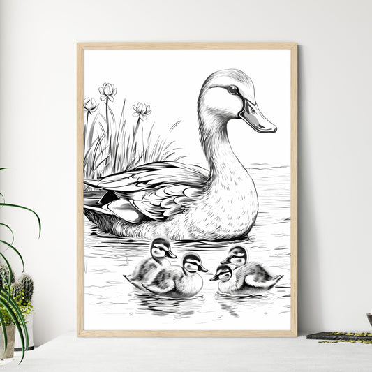 Duck With Ducklings In Water Art Print Default Title