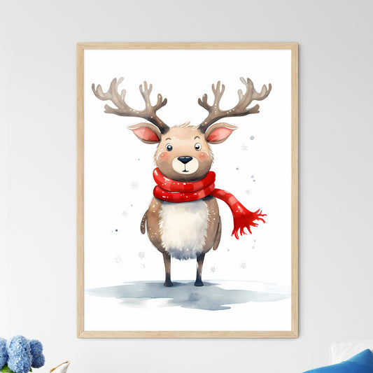Watercolor Of A Reindeer Wearing A Scarf Art Print Default Title