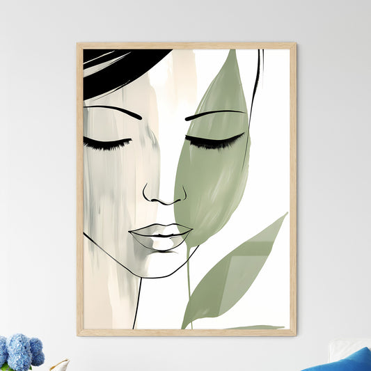 Drawing Of A Womans Face With Green Leaves Art Print Default Title