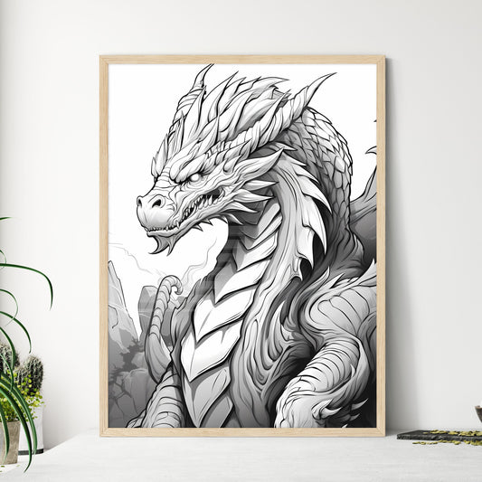 Black And White Drawing Of A Dragon Art Print Default Title