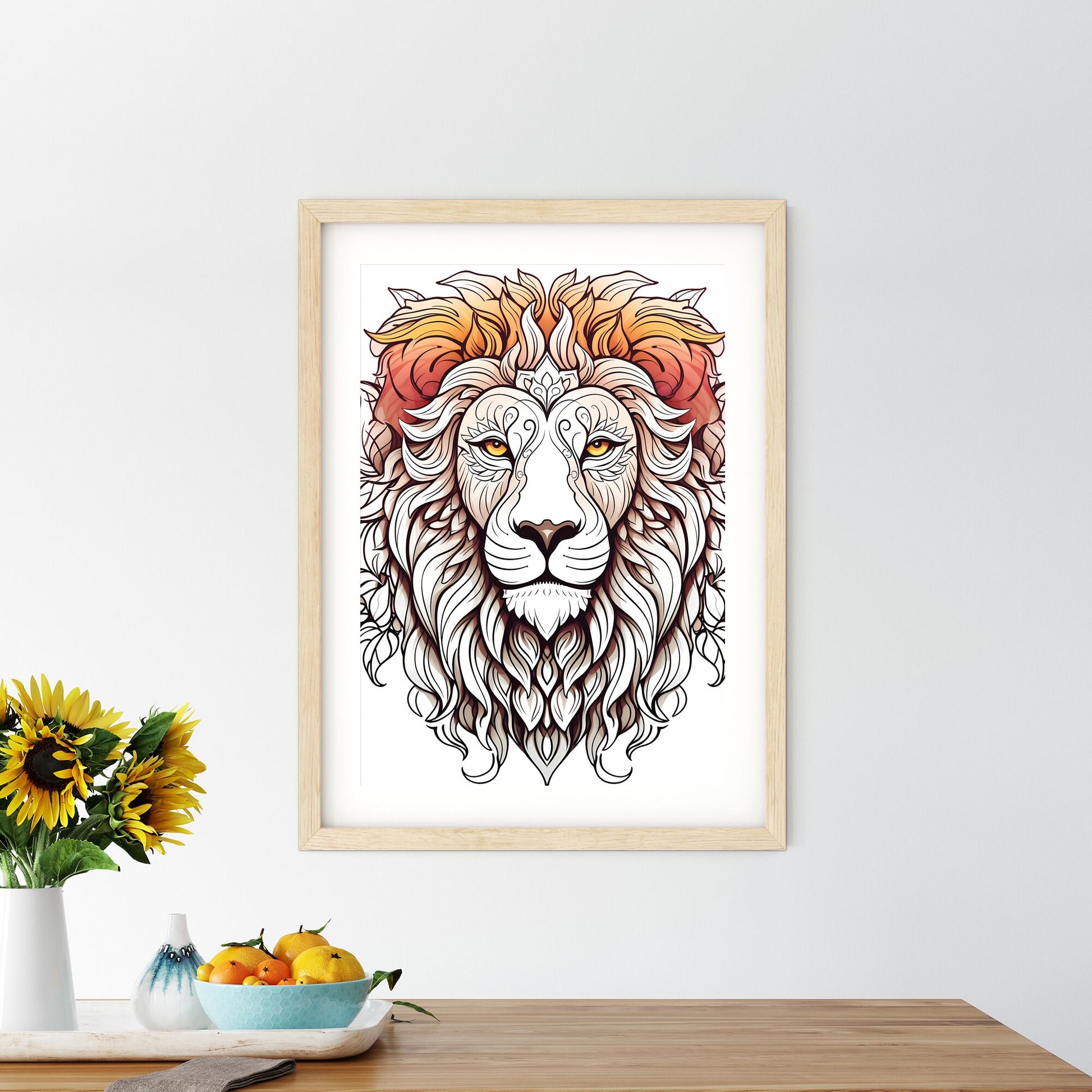 Lion With Ornate Mane And Leaves Art Print Default Title
