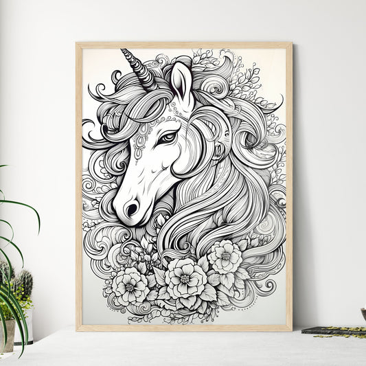 Drawing Of A Unicorn With Flowers Art Print Default Title