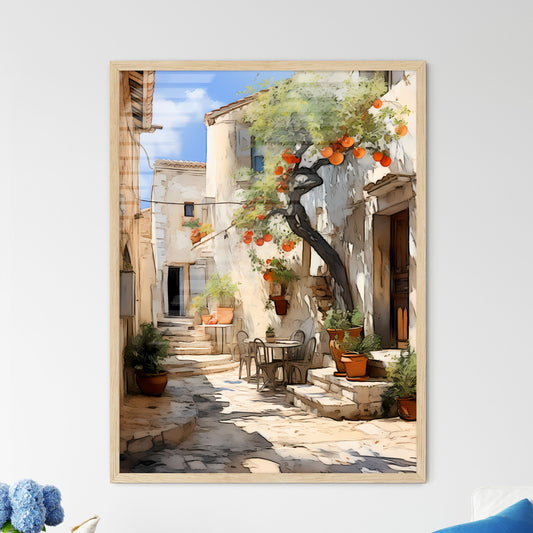 Courtyard With A Tree And Chairs Art Print Default Title