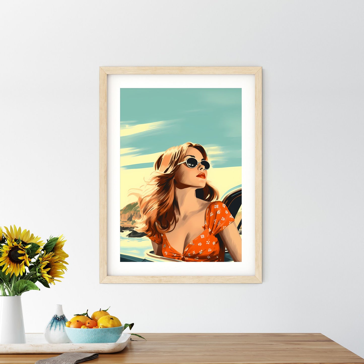 Woman In Sunglasses Looking Out Of A Car Window Art Print Default Title