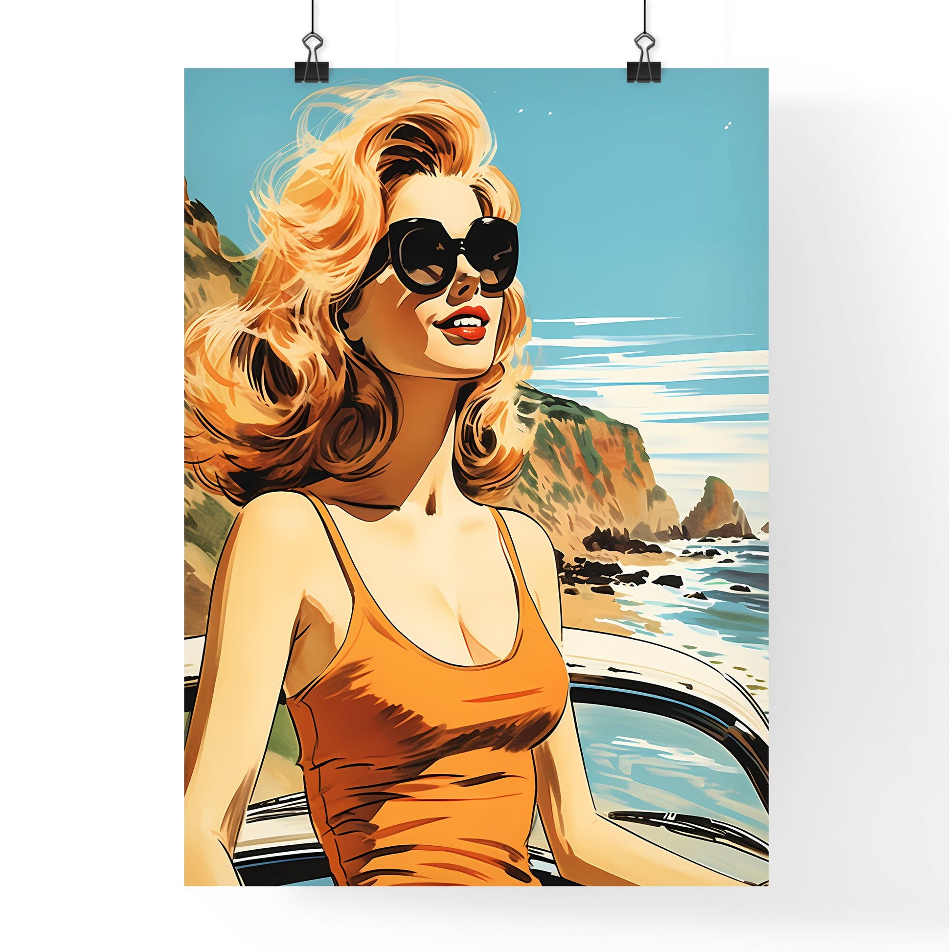 Woman In Sunglasses And Orange Tank Top Art Print Default Title