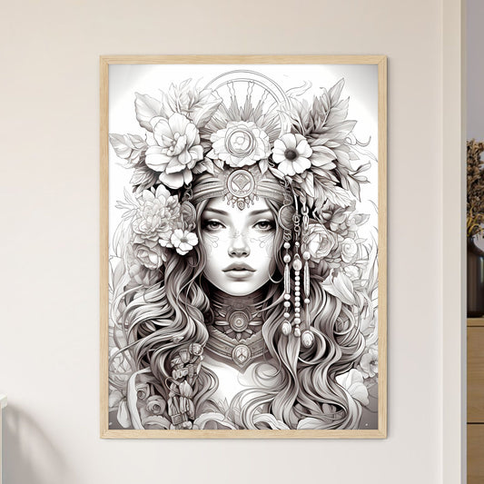 Drawing Of A Woman With Flowers In Her Hair Art Print Default Title
