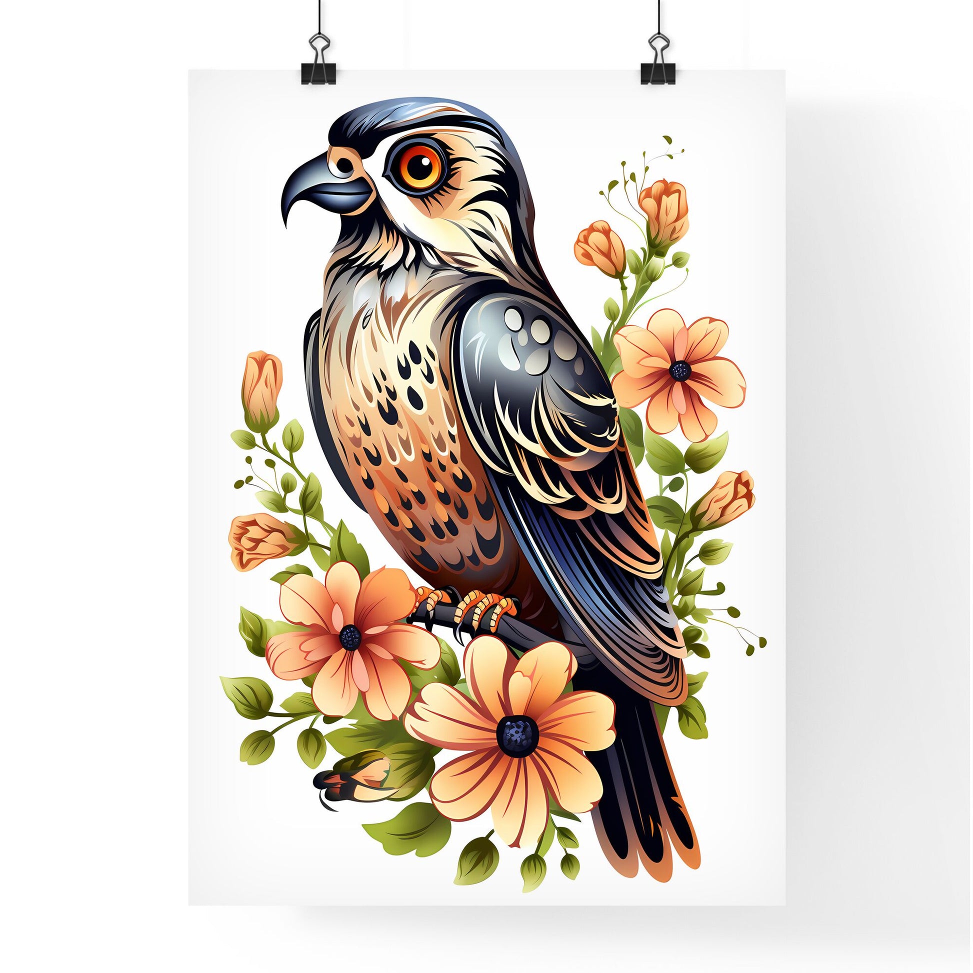 Bird Sitting On A Branch With Flowers Art Print Default Title