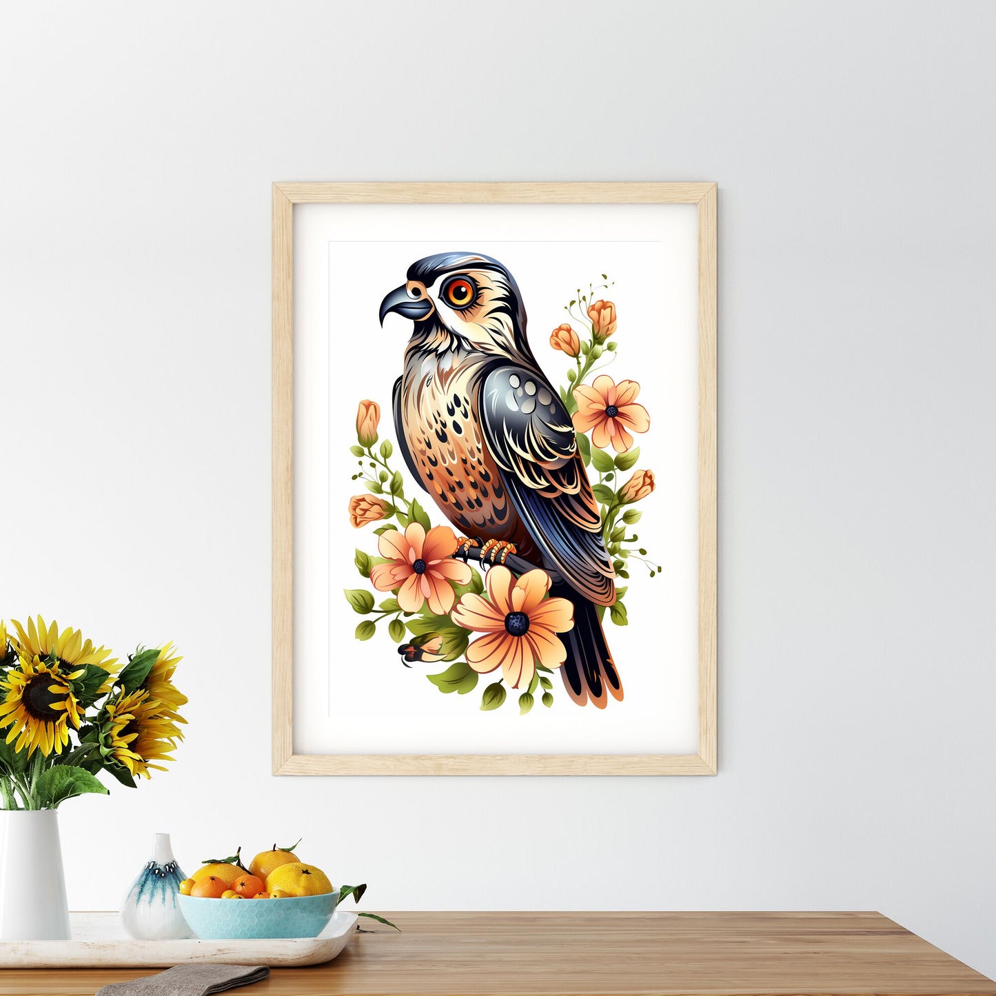 Bird Sitting On A Branch With Flowers Art Print Default Title