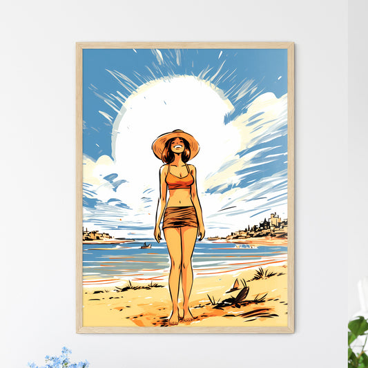 Cartoon Of A Woman Standing On A Beach Art Print Default Title