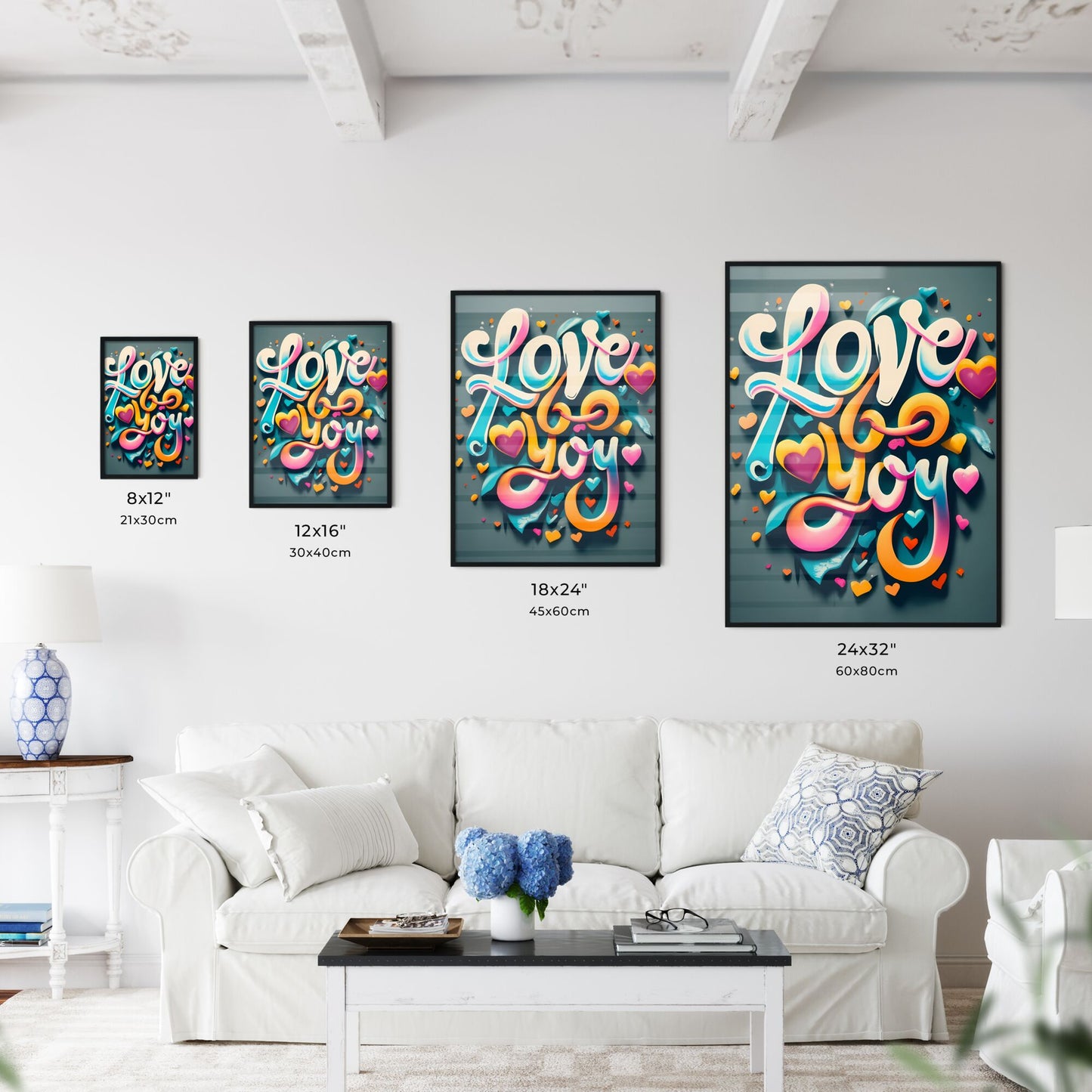 Love You - A Colorful Text With Hearts Art Print Default Title